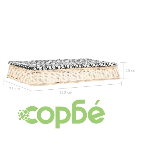 Легло за кучета с възглавница 110x75x15 см върба плоско ➤ топ цена ➤ sorbe.bg