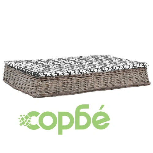 Легло за кучета с възглавница сиво 110x75x15 см върба плоско ➤ топ цена ➤ sorbe.bg