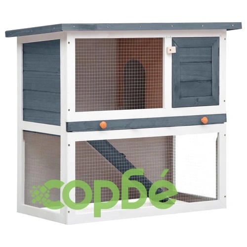 Външна клетка за зайци, 1 врата, сива, дърво ➤ топ цена ➤ sorbe.bg