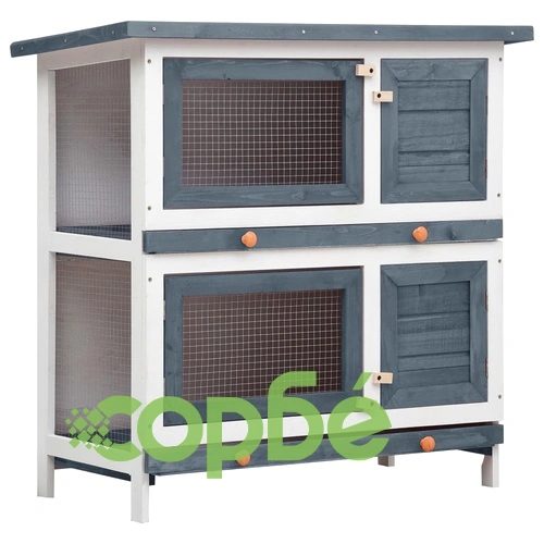 Външна клетка за зайци, 4 врати, сива, дърво ➤ топ цена ➤ sorbe.bg