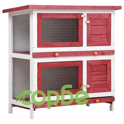 Външна клетка за зайци, 4 врати, червена, дърво ➤ топ цена ➤ sorbe.bg