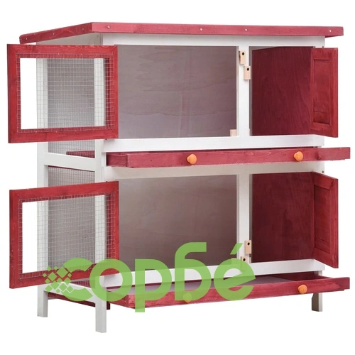 Външна клетка за зайци, 4 врати, червена, дърво ➤ топ цена ➤ sorbe.bg