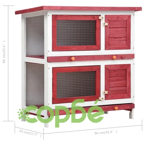 Външна клетка за зайци, 4 врати, червена, дърво ➤ топ цена ➤ sorbe.bg
