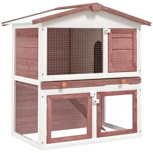 Външна клетка за зайци, 3 врати, кафява, дърво