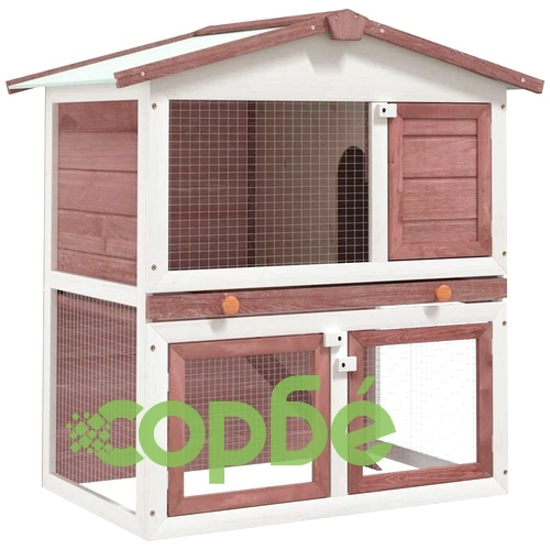 Външна клетка за зайци, 3 врати, кафява, дърво ➤ топ цена ➤ sorbe.bg