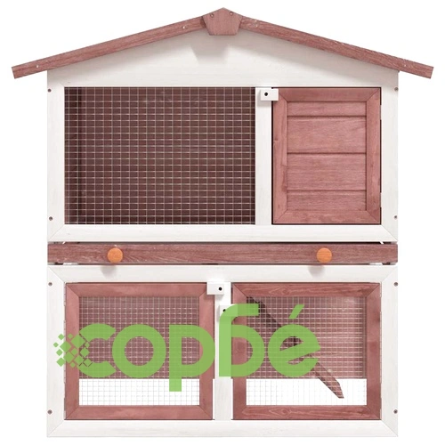 Външна клетка за зайци, 3 врати, кафява, дърво ➤ топ цена ➤ sorbe.bg