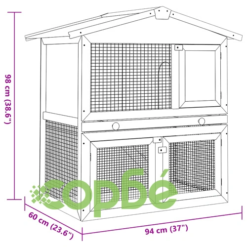 Външна клетка за зайци, 3 врати, кафява, дърво ➤ топ цена ➤ sorbe.bg