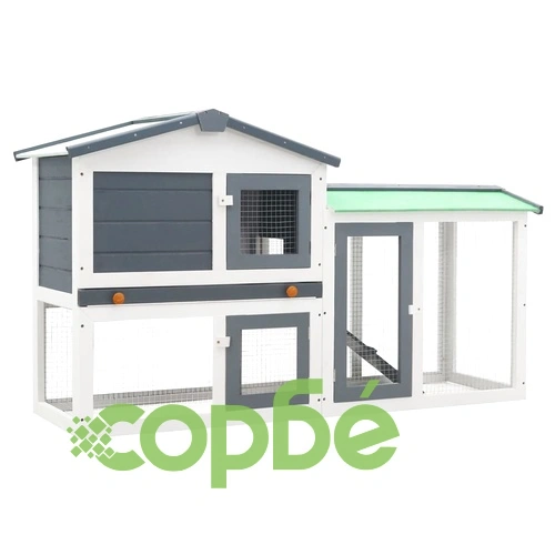 Външна голяма клетка за зайци, сиво и бяло, 145x45x84 см, дърво ➤ топ цена ➤ sorbe.bg