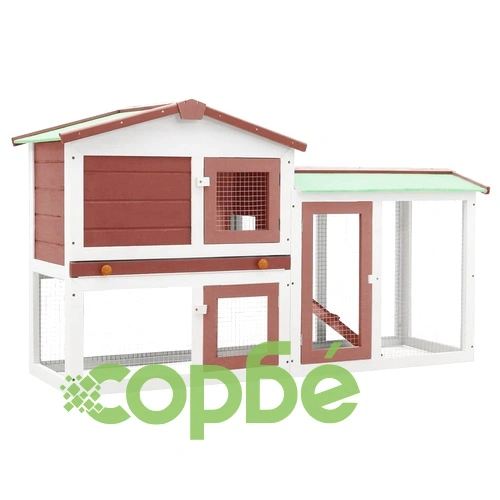 Външна голяма клетка за зайци кафяво и бяло 145x45x84 см дърво ➤ топ цена ➤ sorbe.bg