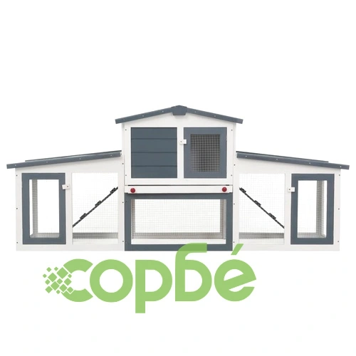 Външна голяма клетка за зайци, сиво и бяло, 201x45x85 см, дърво ➤ топ цена ➤ sorbe.bg