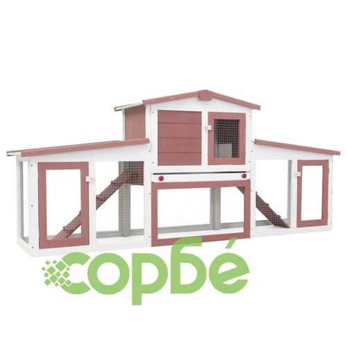 Външна голяма клетка за зайци кафяво и бяло 201x45x85 см дърво ➤ топ цена ➤ sorbe.bg