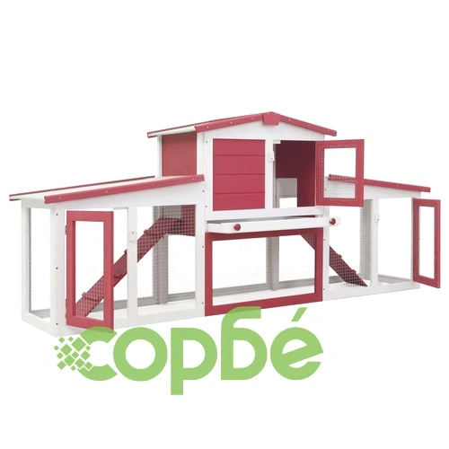 Външна голяма клетка за зайци червено и бяло 201x45x85 см дърво ➤ топ цена ➤ sorbe.bg