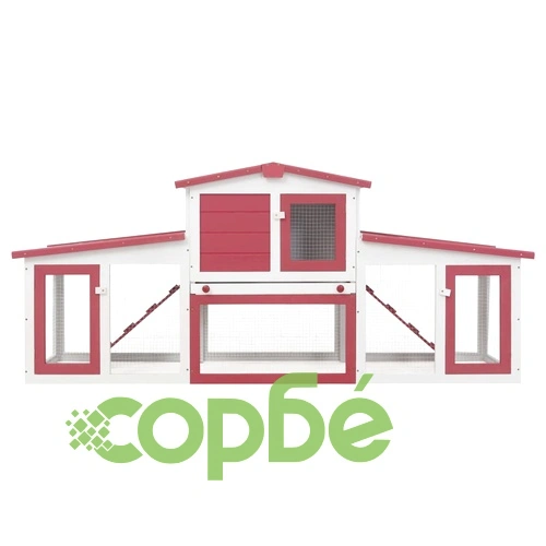 Външна голяма клетка за зайци червено и бяло 201x45x85 см дърво ➤ топ цена ➤ sorbe.bg