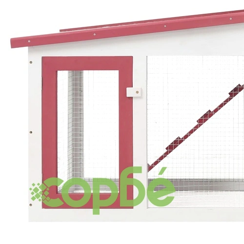 Външна голяма клетка за зайци червено и бяло 201x45x85 см дърво ➤ топ цена ➤ sorbe.bg