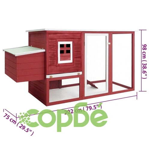 Кокошарник за открито с 1 отделение за яйца, червен, дървен ➤ топ цена ➤ sorbe.bg