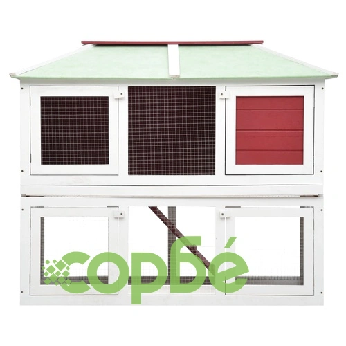 Клетка за зайци на две нива, червена, дърво ➤ топ цена ➤ sorbe.bg