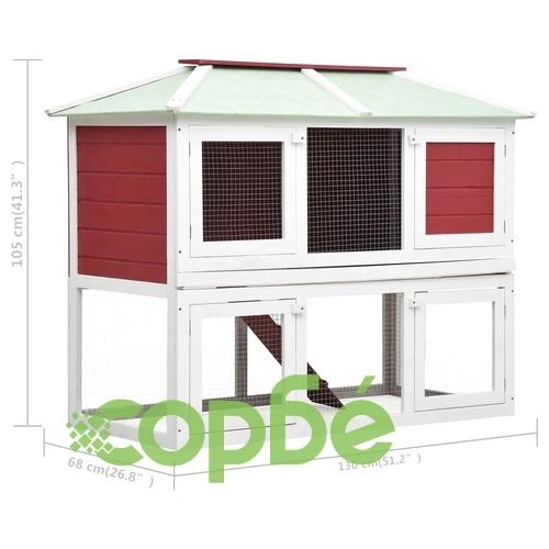 Клетка за зайци на две нива, червена, дърво ➤ топ цена ➤ sorbe.bg