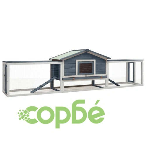 Клетка за зайци, сива, 310x70x87 см, чам и ела масив ➤ топ цена ➤ sorbe.bg