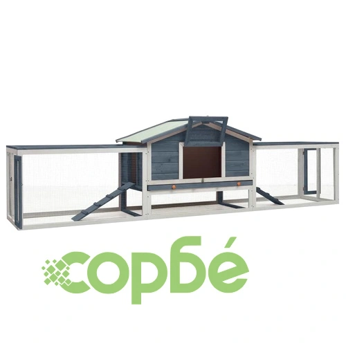 Клетка за зайци, сива, 310x70x87 см, чам и ела масив ➤ топ цена ➤ sorbe.bg