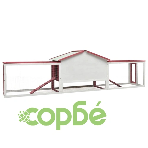 Клетка за зайци, червена, 310x70x87 см, чам и ела масив ➤ топ цена ➤ sorbe.bg