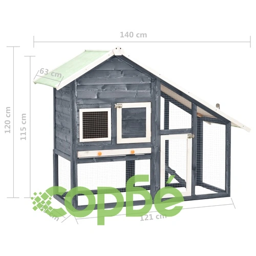 Клетка за зайци, сиво и бяло, 140x63x120 см, чам масив ➤ топ цена ➤ sorbe.bg