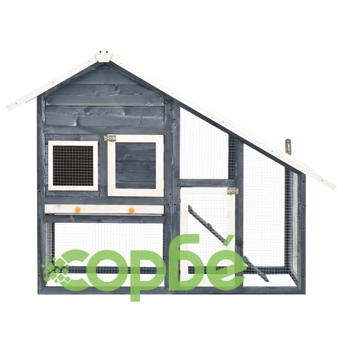 Клетка за зайци, сиво и бяло, 140x63x120 см, чам масив ➤ топ цена ➤ sorbe.bg