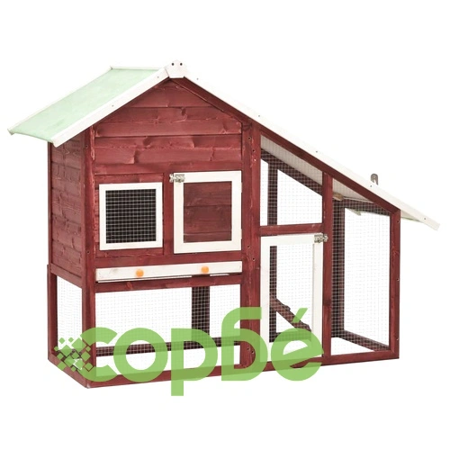 Клетка за зайци, мока и бяло, 140x63x120 см, чам масив ➤ топ цена ➤ sorbe.bg