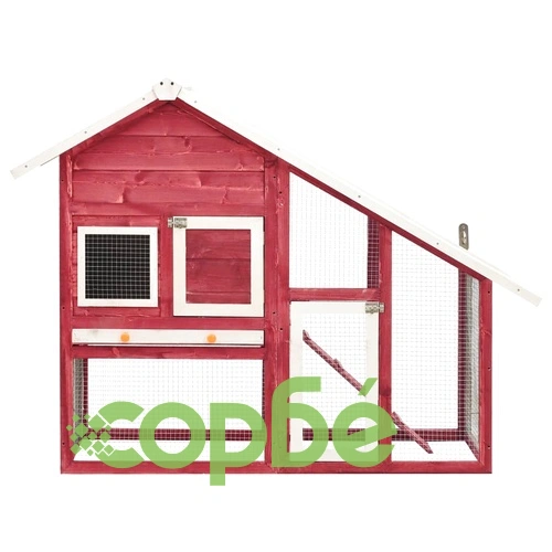 Клетка за зайци, червено и бяло, 140x63x120 см, чам масив ➤ топ цена ➤ sorbe.bg