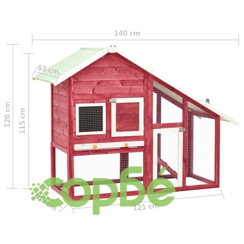 Клетка за зайци, червено и бяло, 140x63x120 см, чам масив ➤ топ цена ➤ sorbe.bg