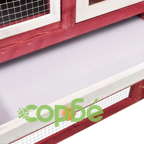 Клетка за зайци, червено и бяло, 140x63x120 см, чам масив ➤ топ цена ➤ sorbe.bg