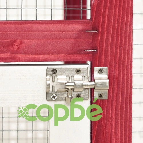 Клетка за зайци, червено и бяло, 140x63x120 см, чам масив ➤ топ цена ➤ sorbe.bg