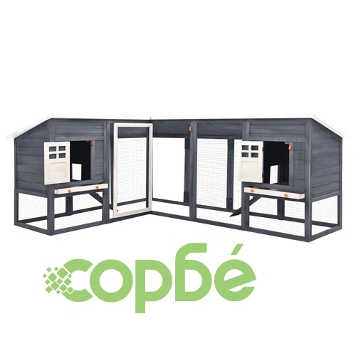 Външна клетка за зайци с пътечка, сиво и бяло, чам масив ➤ топ цена ➤ sorbe.bg