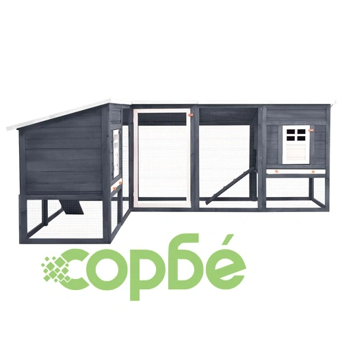 Външна клетка за зайци с пътечка, сиво и бяло, чам масив ➤ топ цена ➤ sorbe.bg