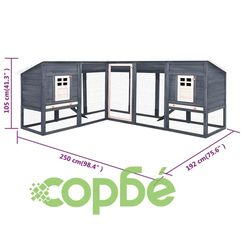 Външна клетка за зайци с пътечка, сиво и бяло, чам масив ➤ топ цена ➤ sorbe.bg