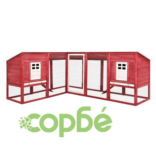 Външна клетка за зайци с пътечка, червено и бяло, чам масив ➤ топ цена ➤ sorbe.bg