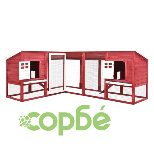 Външна клетка за зайци с пътечка, червено и бяло, чам масив ➤ топ цена ➤ sorbe.bg