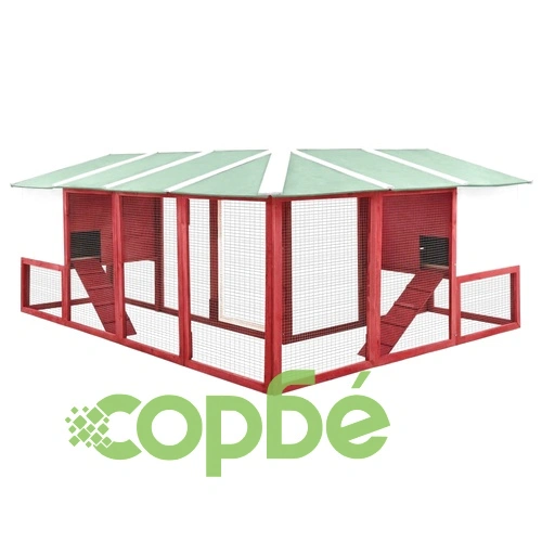 Външна клетка за зайци с пътечка, червено и бяло, чам масив ➤ топ цена ➤ sorbe.bg