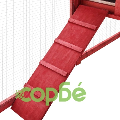 Външна клетка за зайци с пътечка, червено и бяло, чам масив ➤ топ цена ➤ sorbe.bg