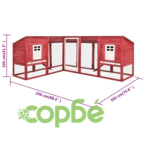 Външна клетка за зайци с пътечка, червено и бяло, чам масив ➤ топ цена ➤ sorbe.bg