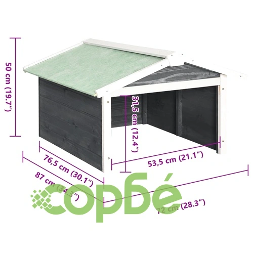 Гараж за роботизирана косачка, 72x87x50 см, сиво и бяло, чам ➤ топ цена ➤ sorbe.bg
