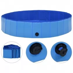Сгъваем басейн за кучета, син, 160x30 см, PVC
