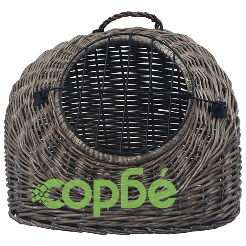 Транспортен кош за котки, сив, 45x35x35 см, естествена върба ➤ топ цена ➤ sorbe.bg