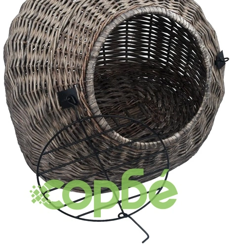 Транспортен кош за котки, сив, 45x35x35 см, естествена върба ➤ топ цена ➤ sorbe.bg