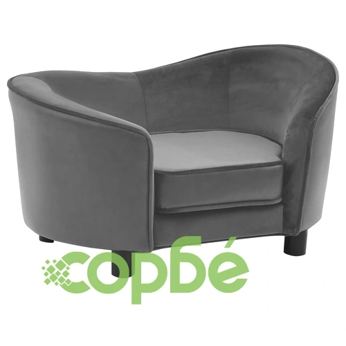 Кучешки диван, сив, 69x49x40 см, плюш и изкуствена кожа ➤ топ цена ➤ sorbe.bg