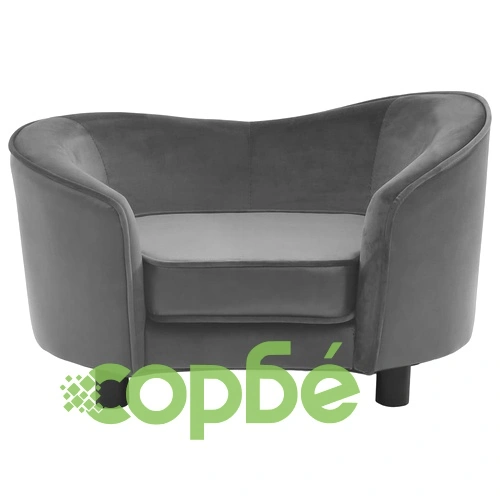 Кучешки диван, сив, 69x49x40 см, плюш и изкуствена кожа ➤ топ цена ➤ sorbe.bg