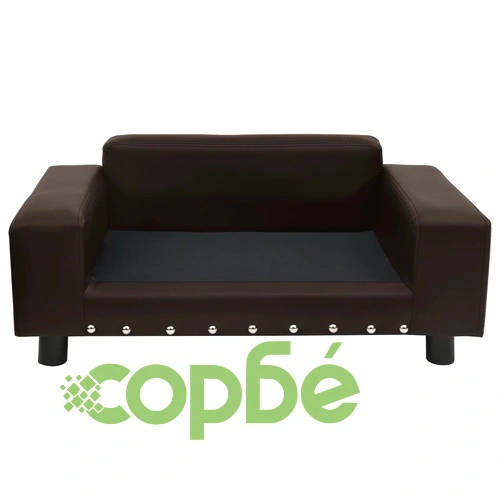 Кучешки диван, кафяв, 81x43x31 см, плюш и изкуствена кожа ➤ топ цена ➤ sorbe.bg