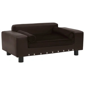 Кучешки диван, кафяв, 81x43x31 см, плюш и изкуствена кожа