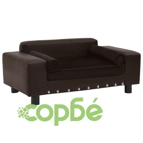 Кучешки диван, кафяв, 81x43x31 см, плюш и изкуствена кожа ➤ топ цена ➤ sorbe.bg