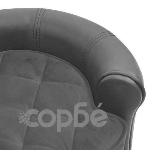 Кучешки диван, сив, 48x48x32 см, плюш и изкуствена кожа ➤ топ цена ➤ sorbe.bg