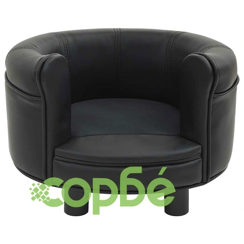 Кучешки диван, черен, 48x48x32 см, плюш и изкуствена кожа ➤ топ цена ➤ sorbe.bg